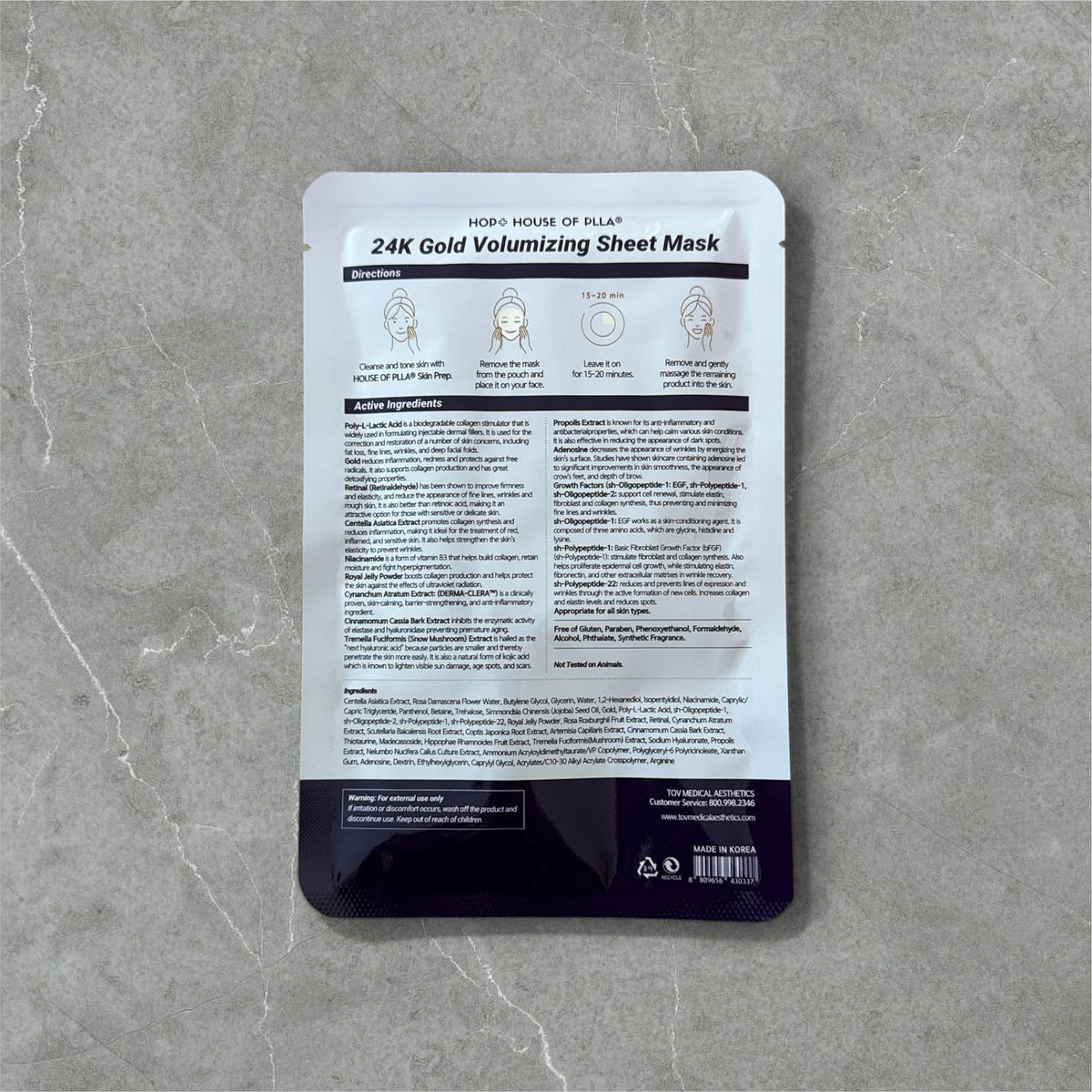 HOUSE OF PLLA® HOP+ 24K Gold Volumizing Sheet Mask (5pc/Box)